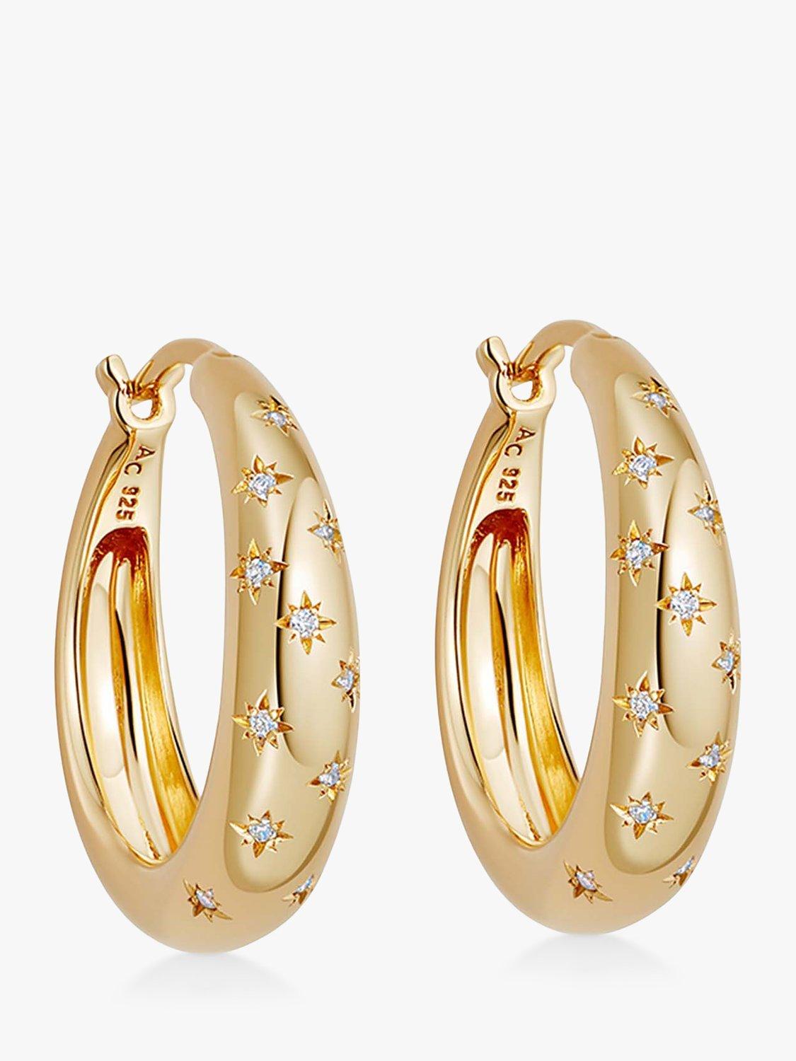 Product image 1 of 2, which shows Astley Clarke Celestial North Star White Sapphire Chunky Hoop Earrings, Gold