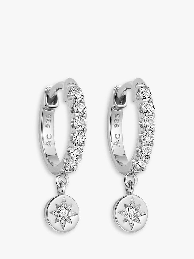 Product image 1 of 3, which shows Astley Clarke Celestial White Sapphire Drop Hoop Earrings, Silver