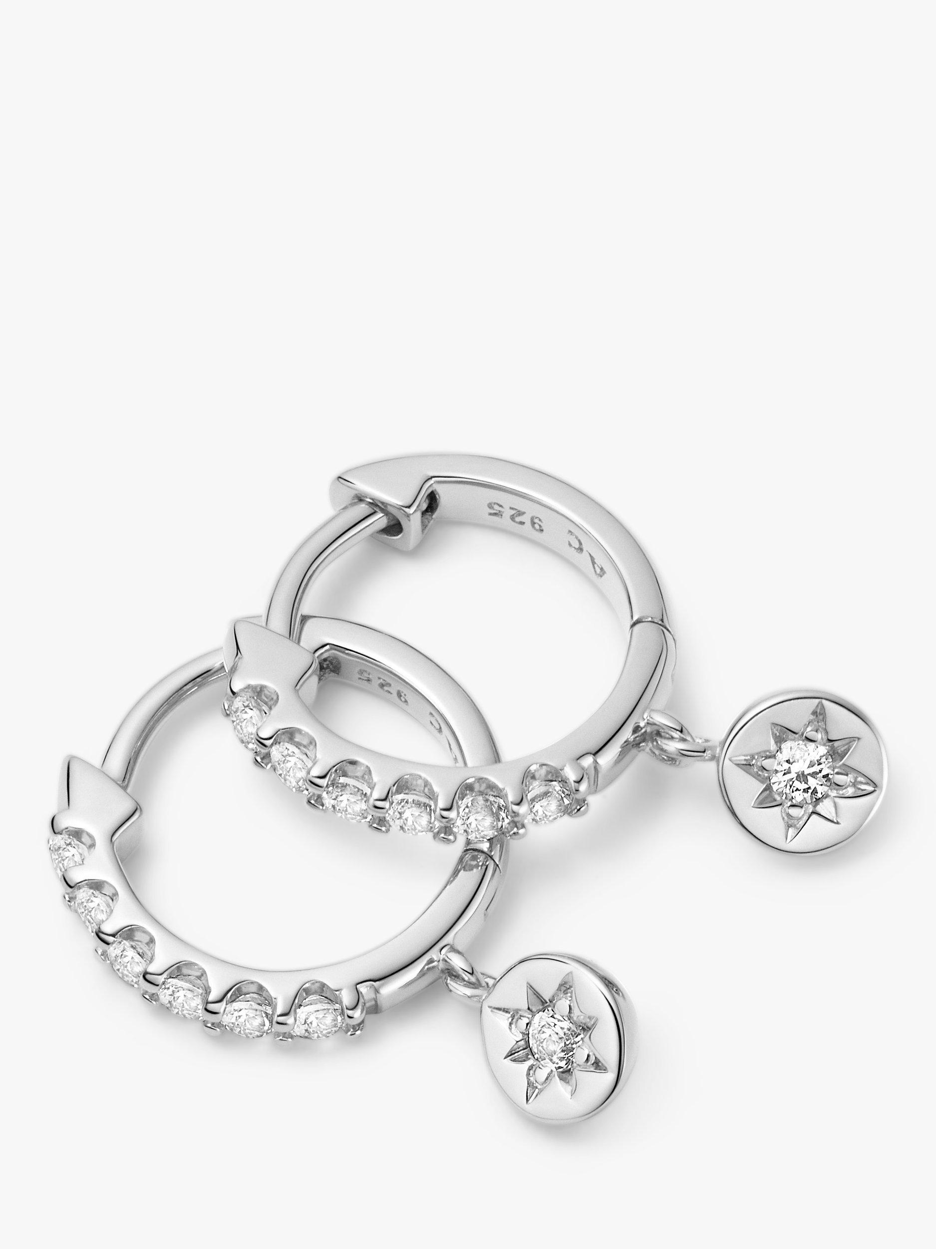 Product image 2 of 3, which shows Astley Clarke Celestial White Sapphire Drop Hoop Earrings, Silver