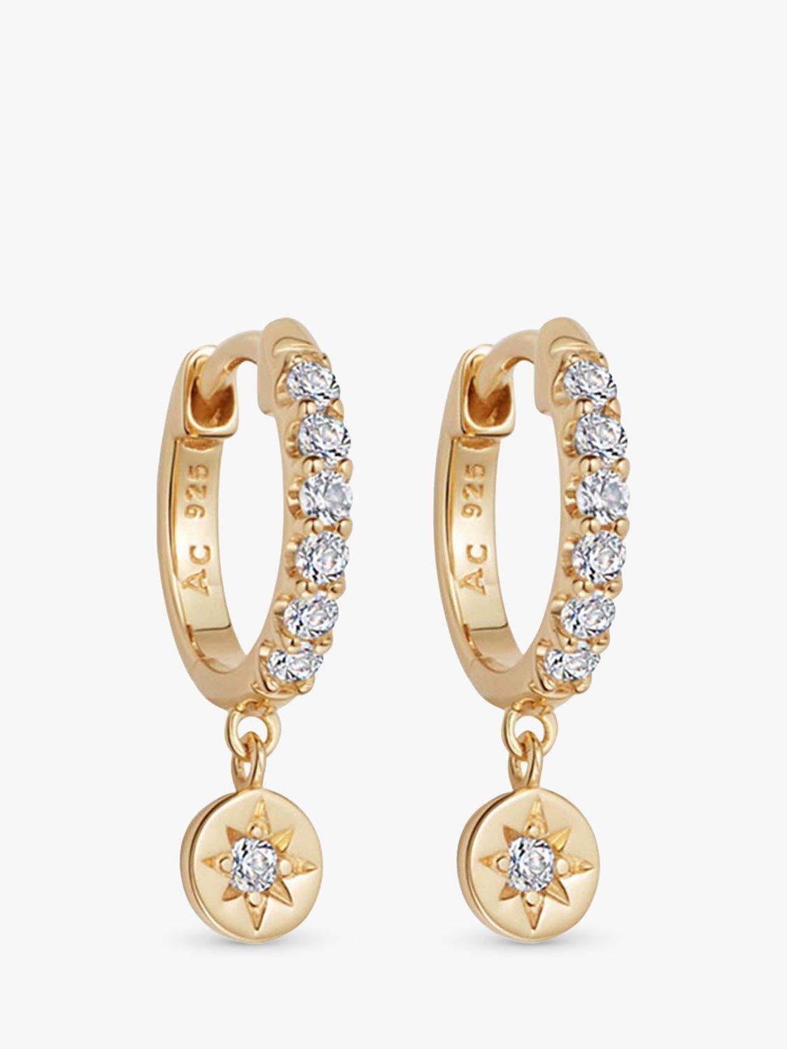 Product image 1 of 3, which shows Astley Clarke Celestial White Sapphire Drop Hoop Earrings, Gold