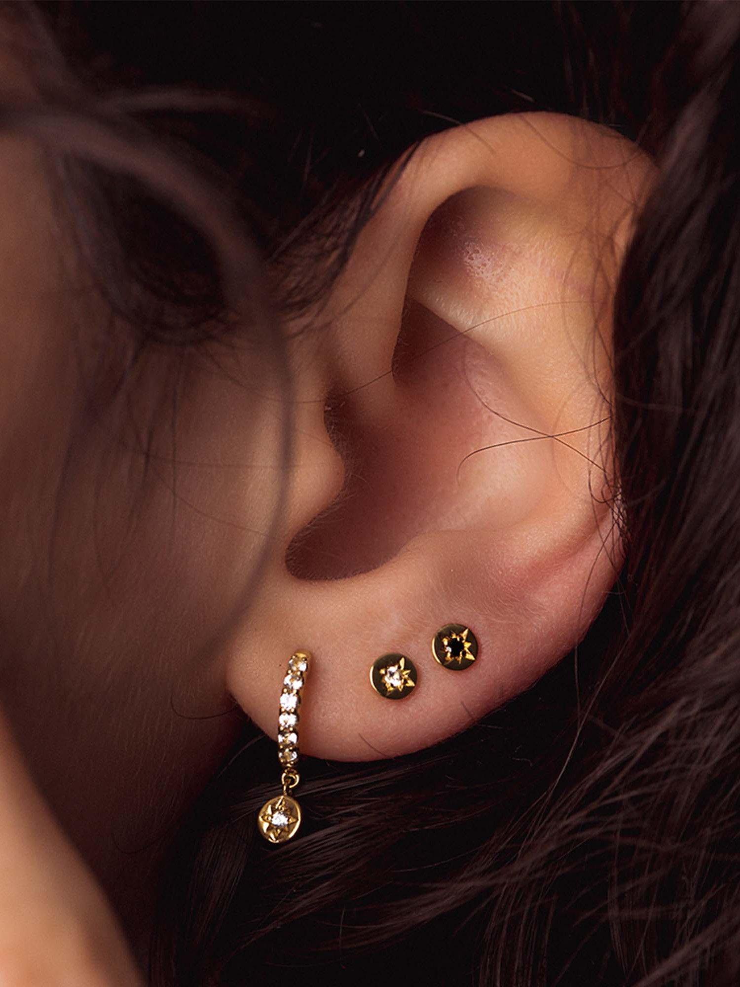 Product image 2 of 3, which shows Astley Clarke Celestial White Sapphire Drop Hoop Earrings, Gold