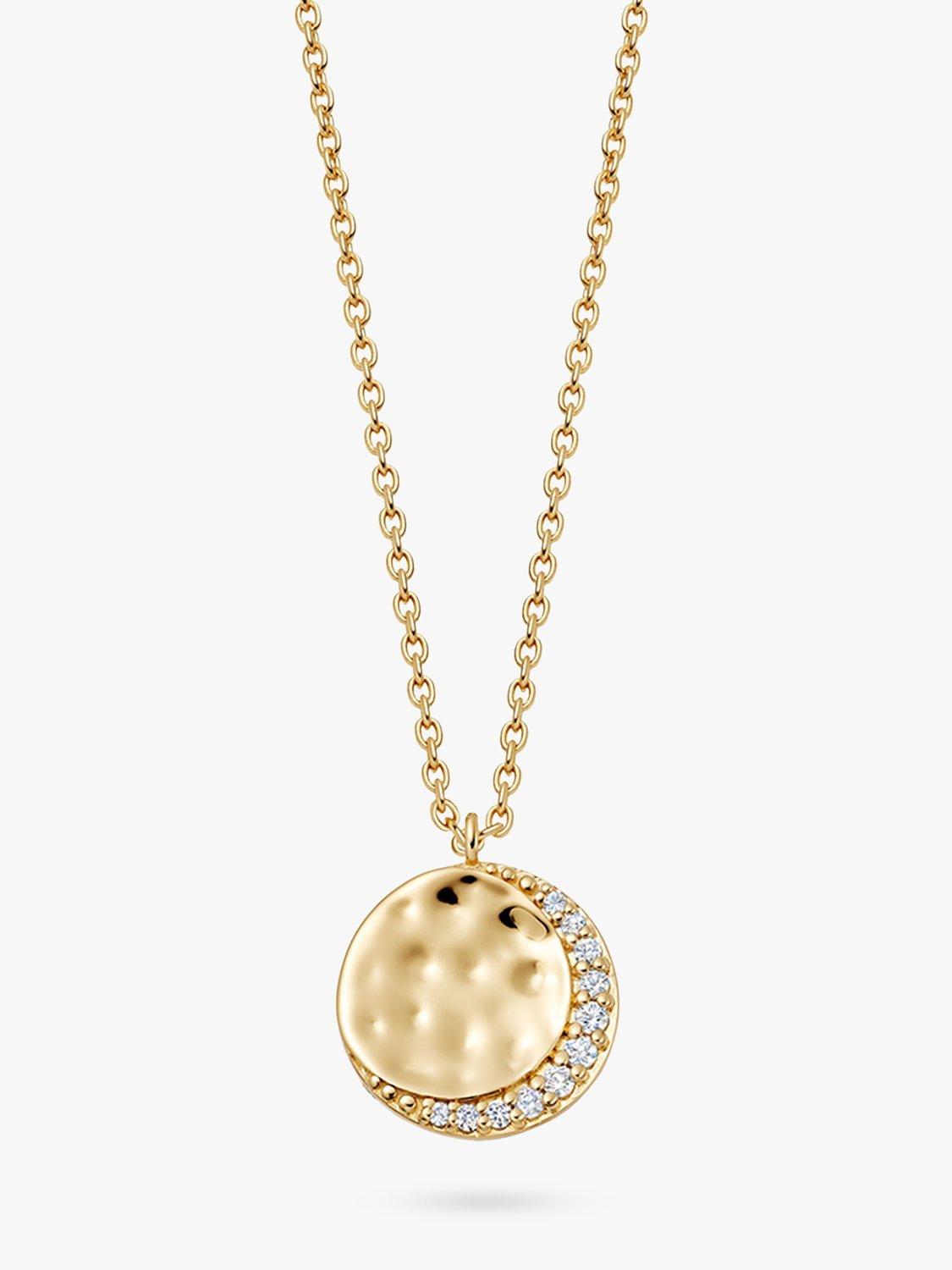 Product image 1 of 2, which shows Astley Clarke White Sapphire Hammered Pendant Necklace, Gold