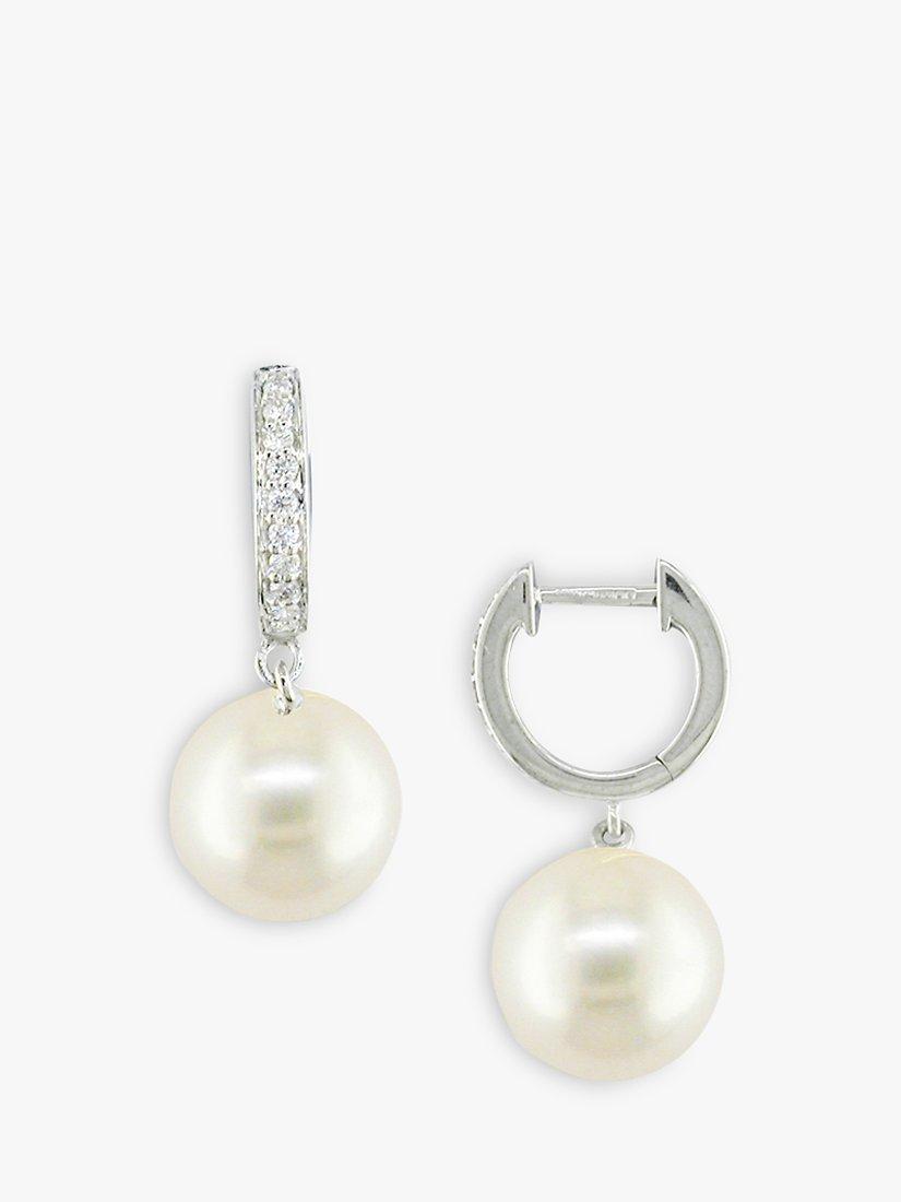 Product image 1 of 4, which shows E.W Adams 9ct White Gold Fresh Water Pearl Hoops