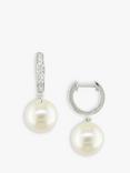 E.W Adams 9ct White Gold Fresh Water Pearl Hoops