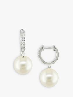 E.W Adams 9ct White Gold Fresh Water Pearl Hoops, White Gold