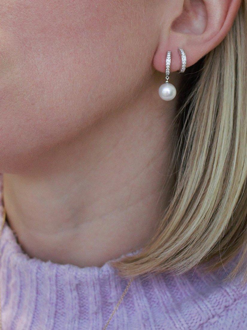 Product image 2 of 4, which shows E.W Adams 9ct White Gold Fresh Water Pearl Hoops