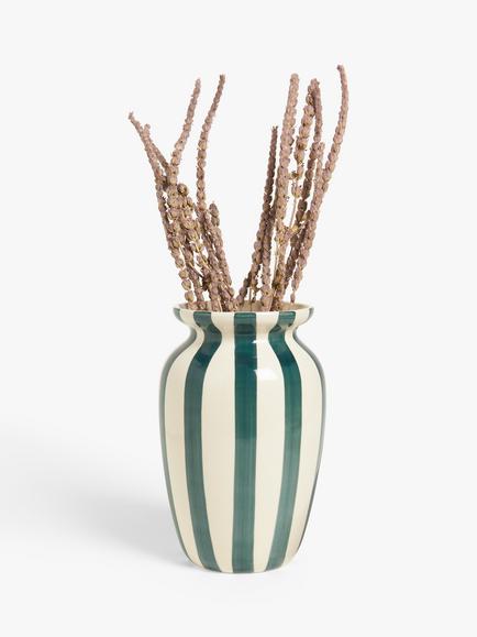 John Lewis Hand Painted Striped Stoneware Vase, H26.5cm - view 2, Peacock