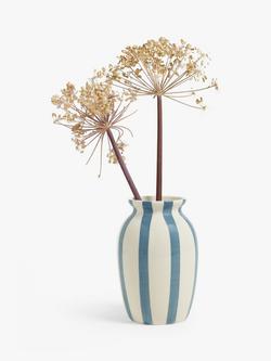 John Lewis Hand Painted Striped Stoneware Vase, H18cm - view 2, Haze Blue
