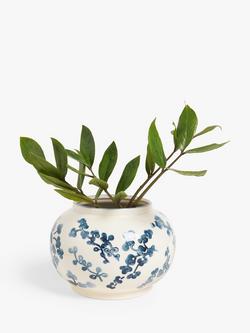 John Lewis Hand Painted Floral Stoneware Vase, H15cm, Blue/White - view 2, Multi Multi