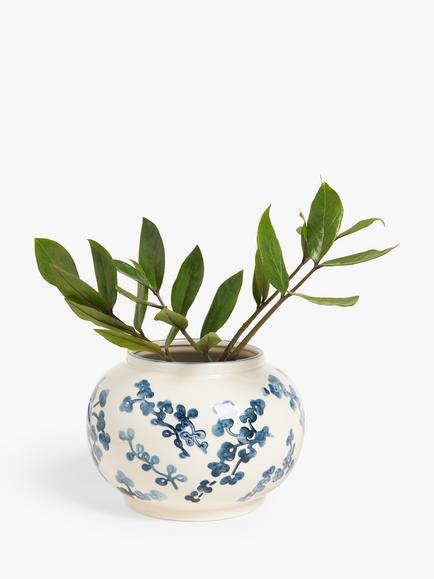 John Lewis Hand Painted Floral Stoneware Vase, H15cm, Blue/White - view 2, Blue/White