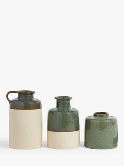 John Lewis Boxed Ceramic Bud Vases, Set of 3, Green, Green