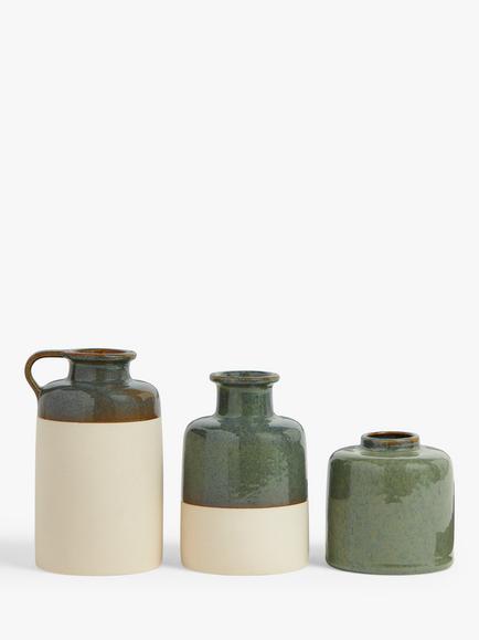 John Lewis Boxed Ceramic Bud Vases, Set of 3, Green, Green