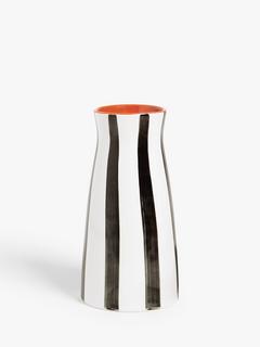 John Lewis Hand Painted Striped Stoneware Vase, H21cm, Black/White