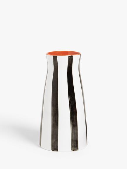 John Lewis Hand Painted Striped Stoneware Vase, H21cm, Black/White, Black/White