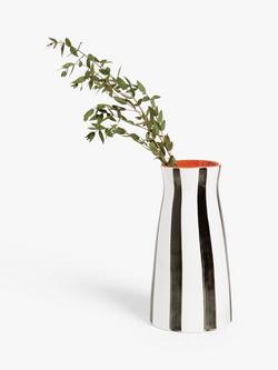 John Lewis Hand Painted Striped Stoneware Vase, H21cm, Black/White - view 2, Black/White