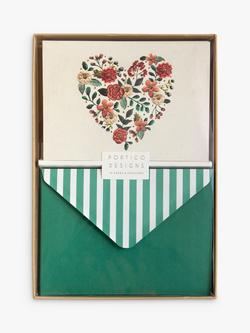 Portico Floral Hearts Note Cards, Pack of 10, Green, Multi