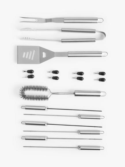 John Lewis Stainless Steel BBQ Tool & Utensil Set, 19 Piece, Stainless Steel