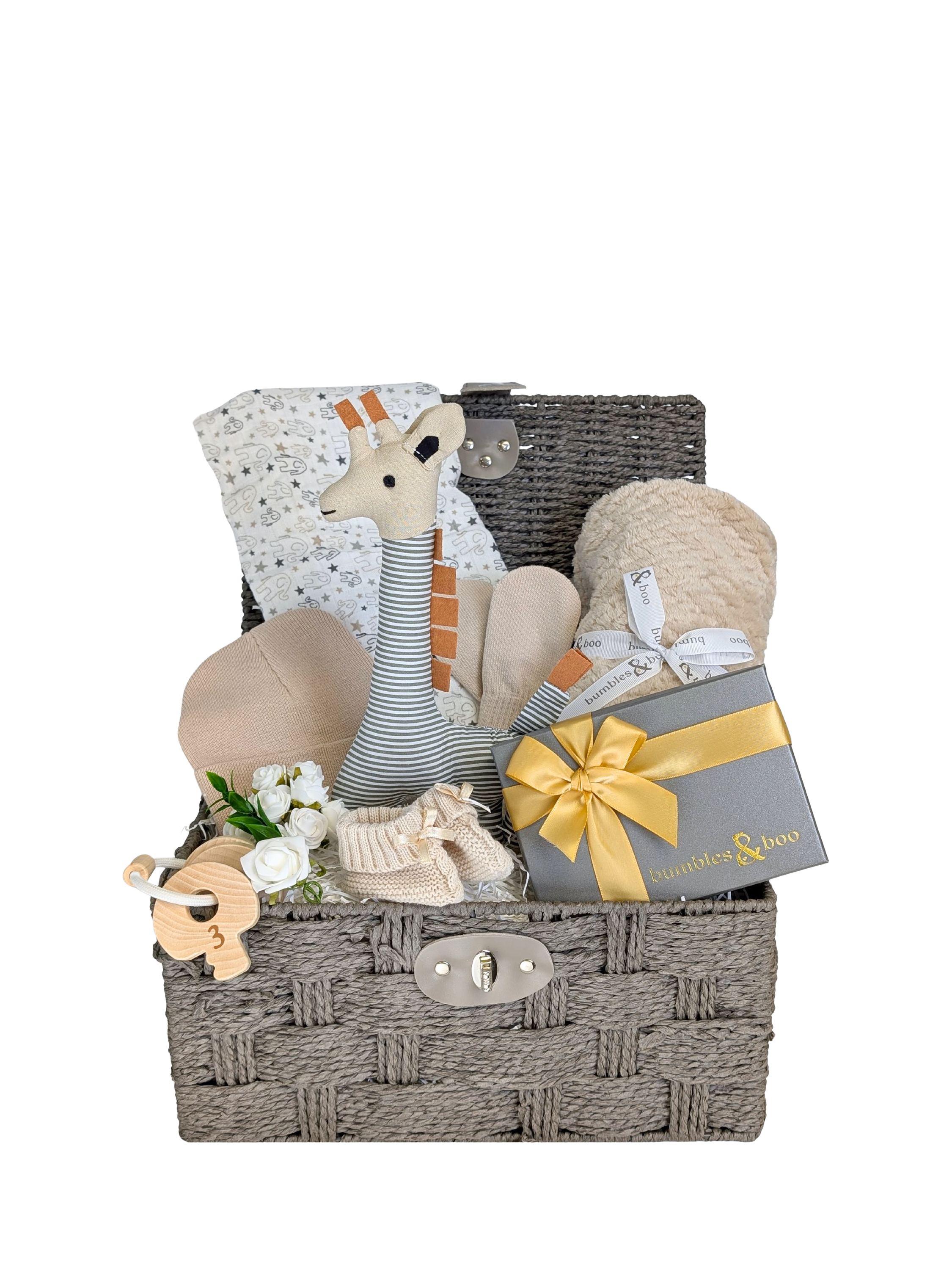 Bumbles & Boo Baby and Parent Giraffe Cuddles Hamper with Personalised Card