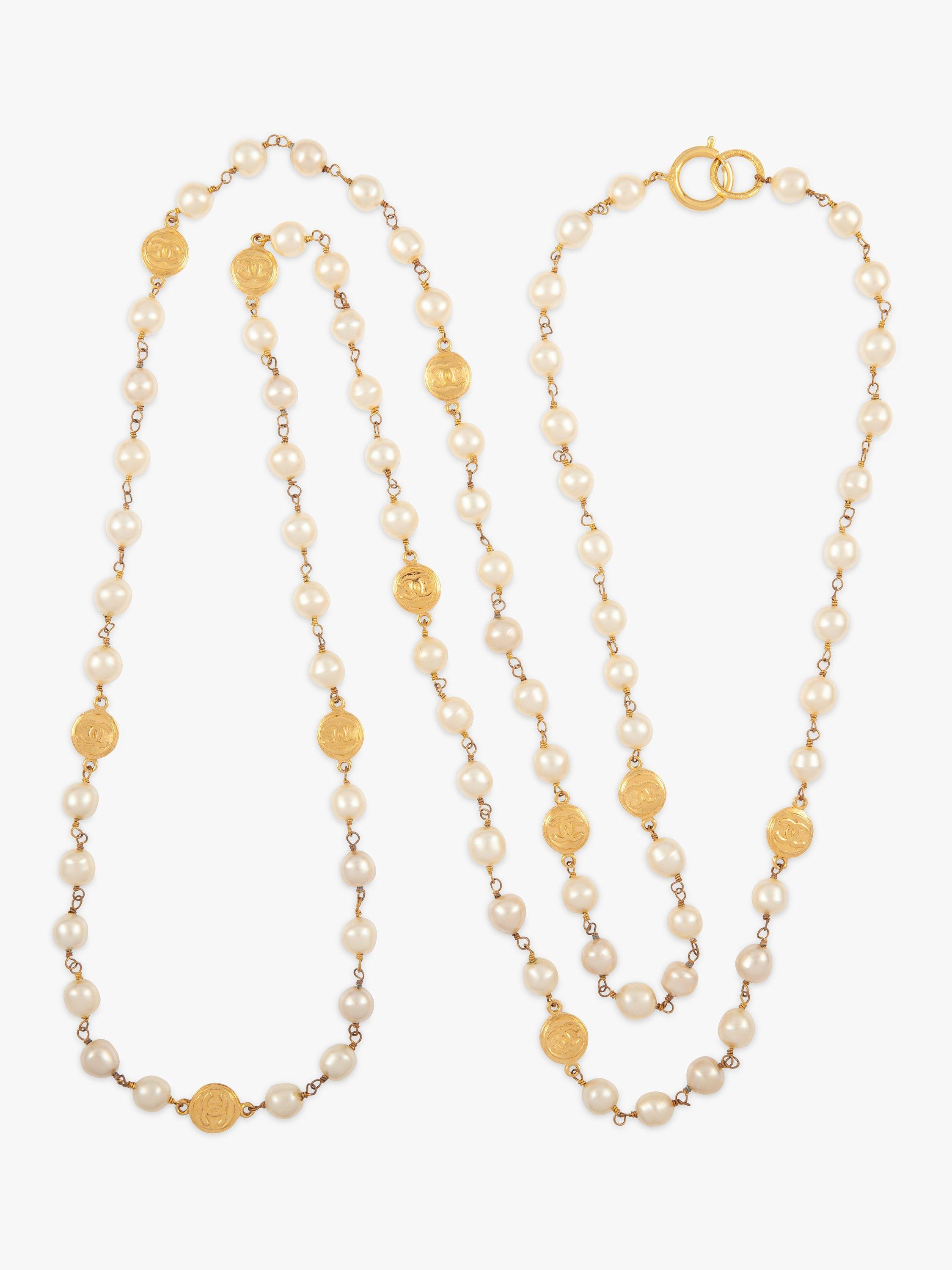 Susan Caplan Pre-Loved Chanel Faux Pearl & Medallion Long Necklace