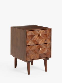 John Lewis + Swoon Franklin 2 Drawer Bedside Table, Dark Brown, Acacia
