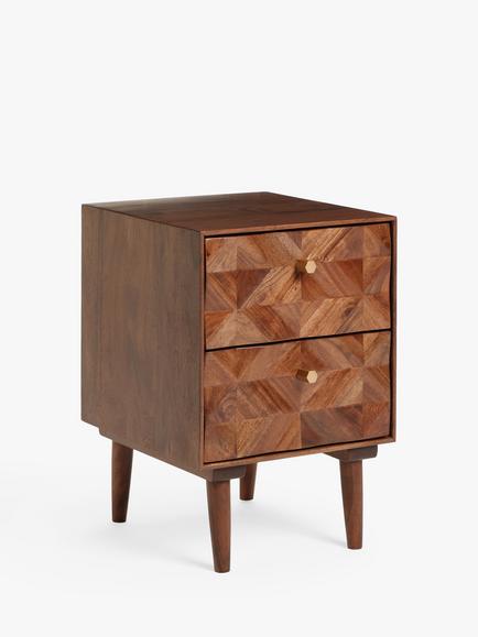 John Lewis + Swoon Franklin 2 Drawer Bedside Table, Dark Brown, Acacia