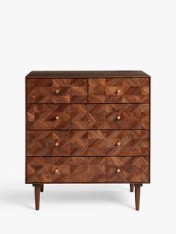 John Lewis + Swoon Franklin 2+3 Drawer Chest, Dark Brown - view 2, Acacia