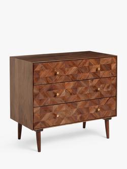 John Lewis + Swoon Franklin 3 Drawer Chest, Dark Brown, Acacia