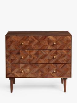 John Lewis + Swoon Franklin 3 Drawer Chest, Dark Brown - view 2, Acacia
