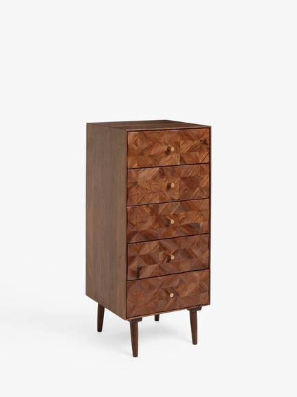 John Lewis + Swoon Franklin 5 Drawer Tallboy Chest, Dark Brown, Acacia