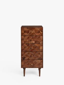 John Lewis + Swoon Franklin 5 Drawer Tallboy Chest, Dark Brown - view 2, Acacia