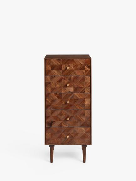 John Lewis + Swoon Franklin 5 Drawer Tallboy Chest, Dark Brown - view 2, Acacia