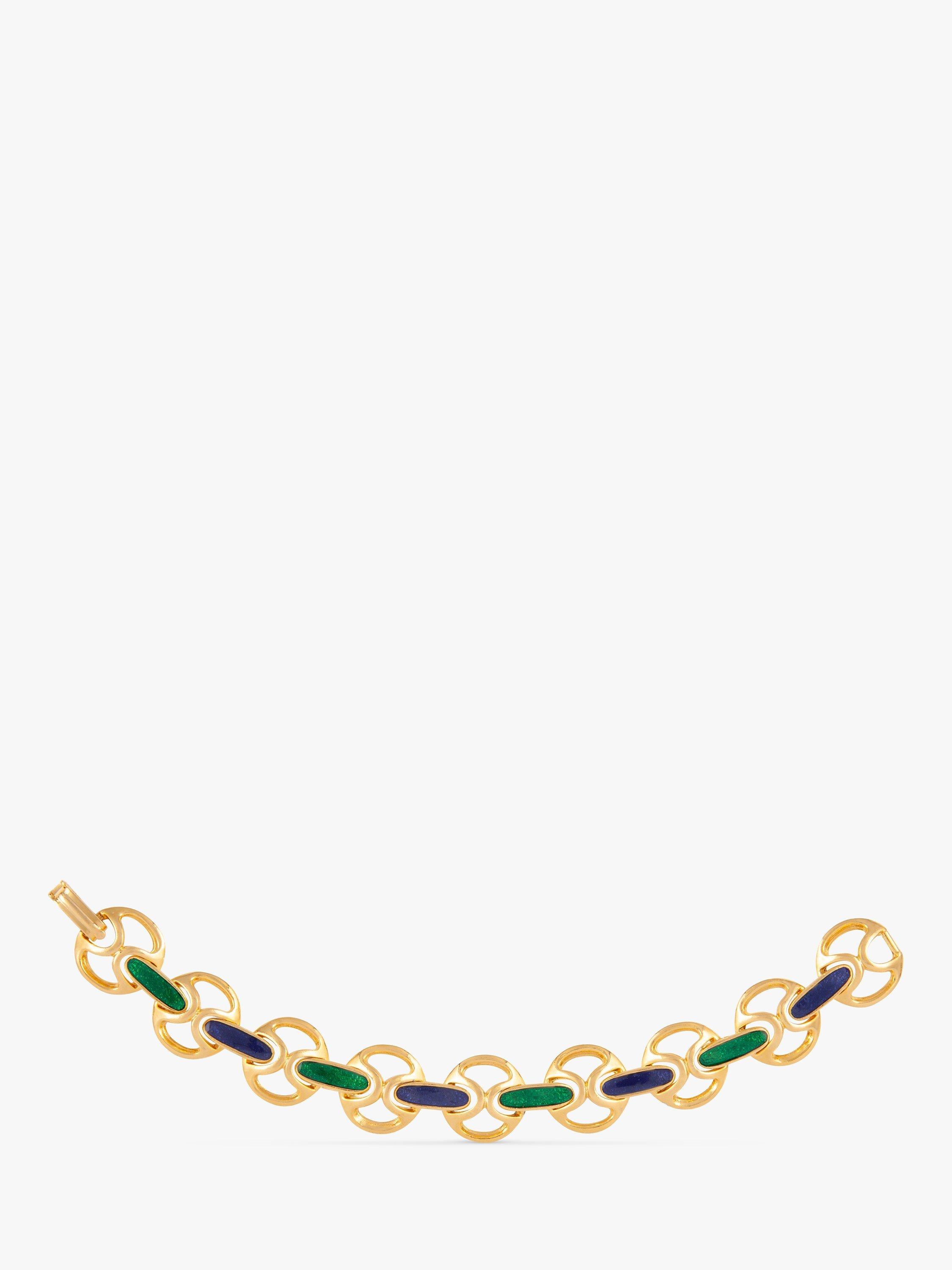 Product image 1 of 2, which shows Susan Caplan Pre-Loved Rediscovered Collection Enamel Round Link Chain Bracelet, Gold/Multi