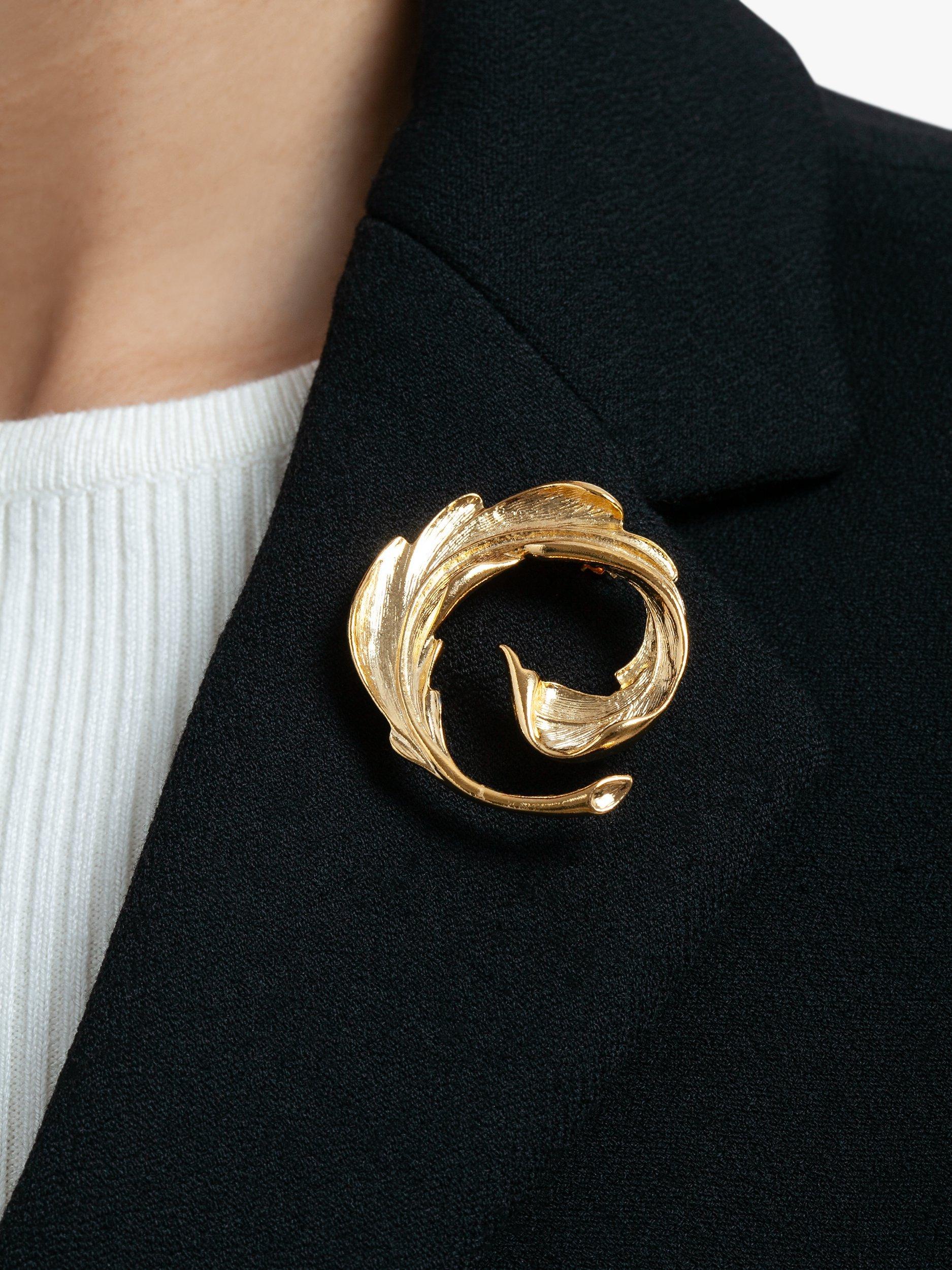 Product image 2 of 2, which shows Susan Caplan Pre-Loved Rediscovered Collection Brushed Leaf Brooch, Gold