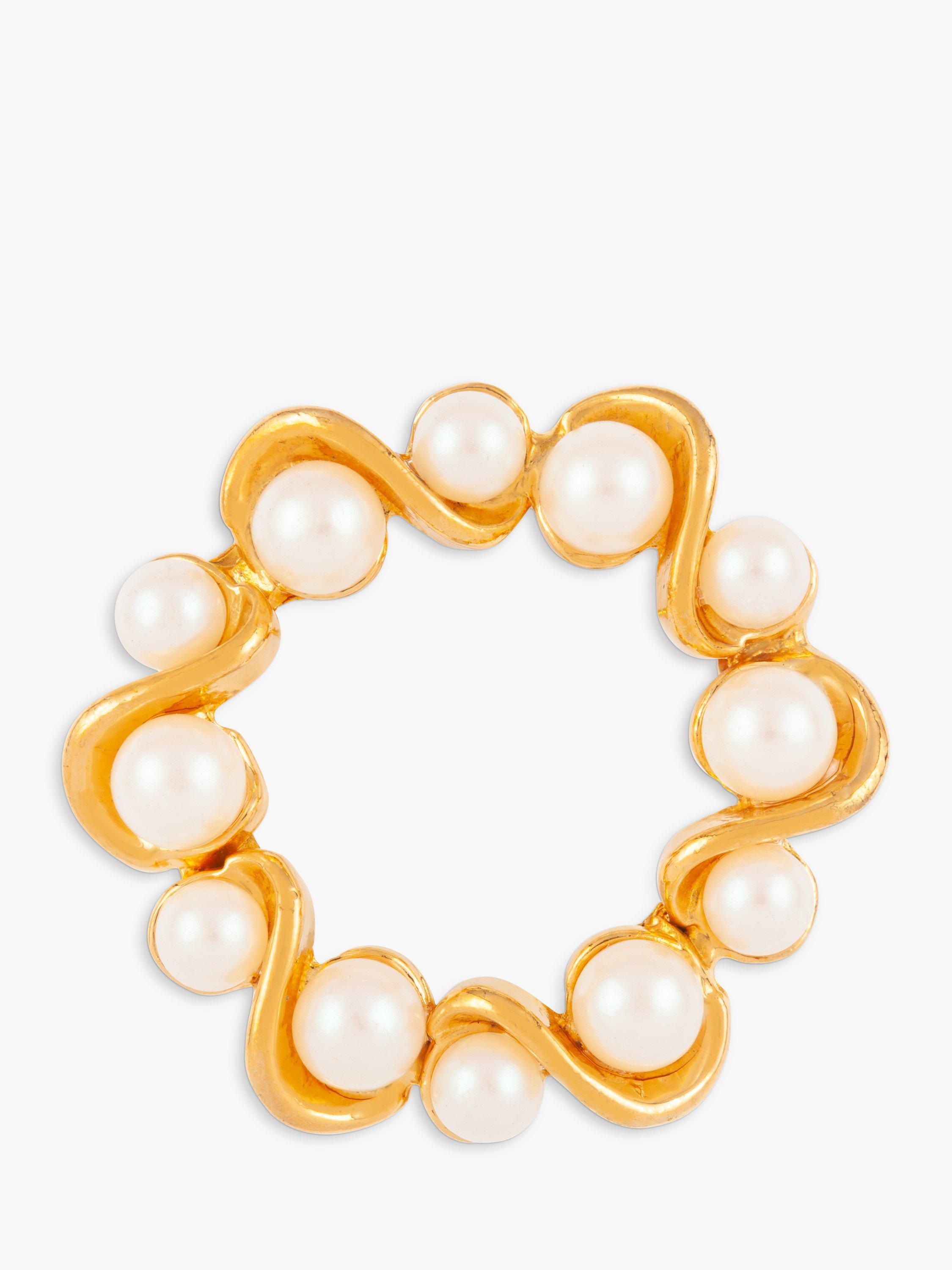 Product image 1 of 2, which shows Susan Caplan Pre-Loved Rediscovered Collection Pearl Wreath Brooch, Gold