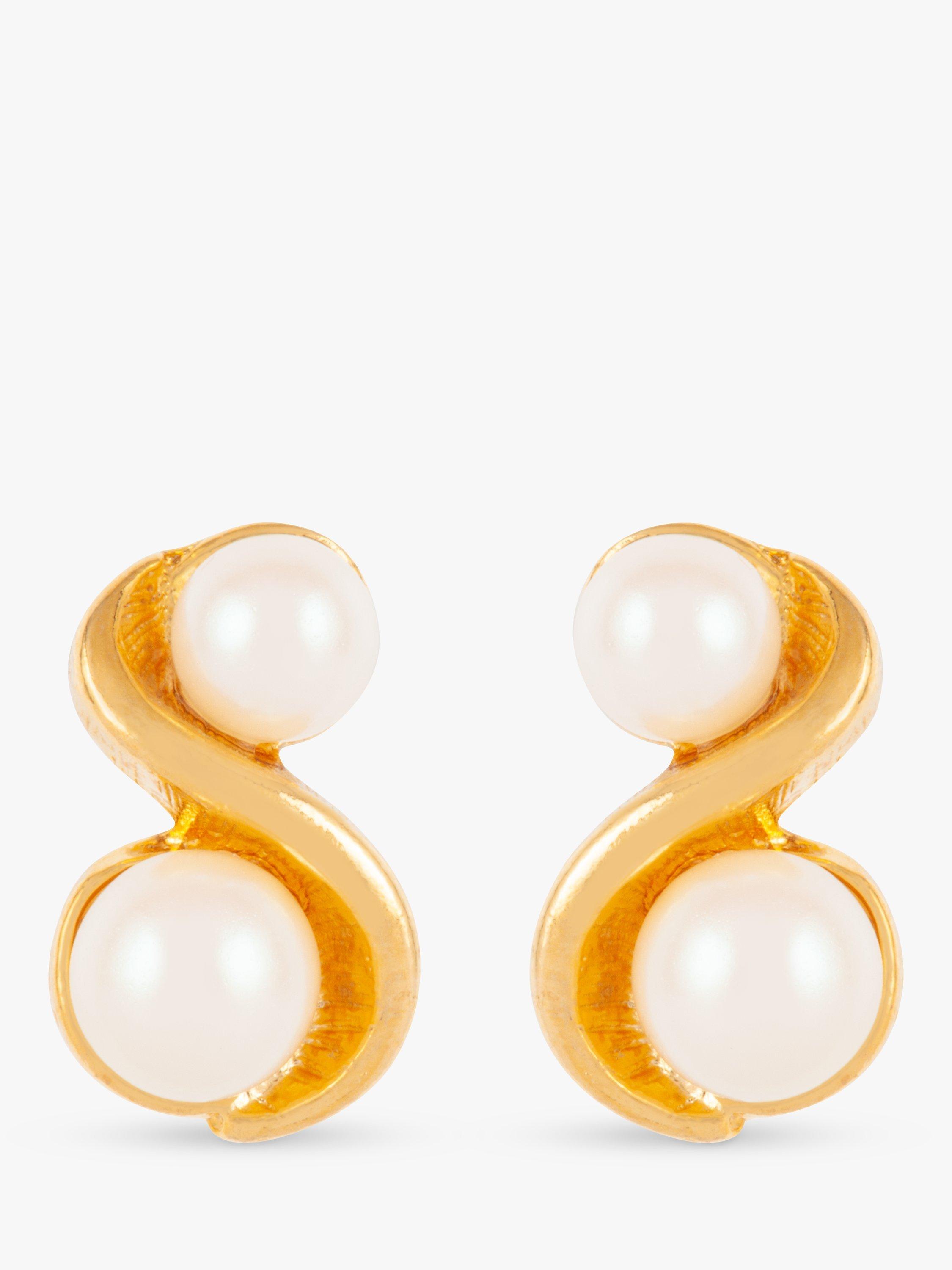 Susan Caplan Pre-Loved Rediscovered Collection Duo Faux Pearl Stud Earrings, Gold
