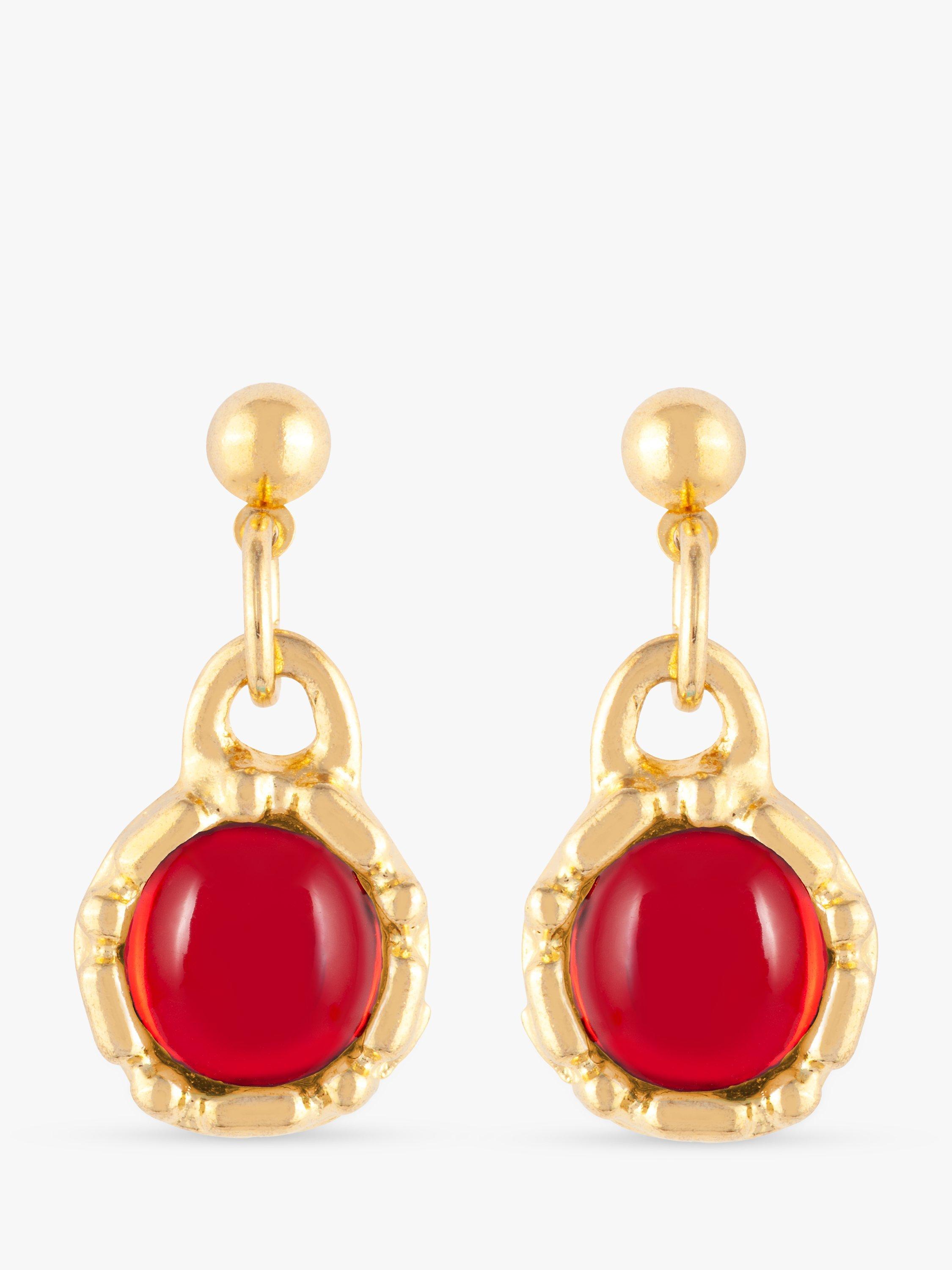 Product image 1 of 2, which shows Susan Caplan Pre-Loved Rediscovered Collection Swarovski Crystal Drop Earrings, Gold/Red