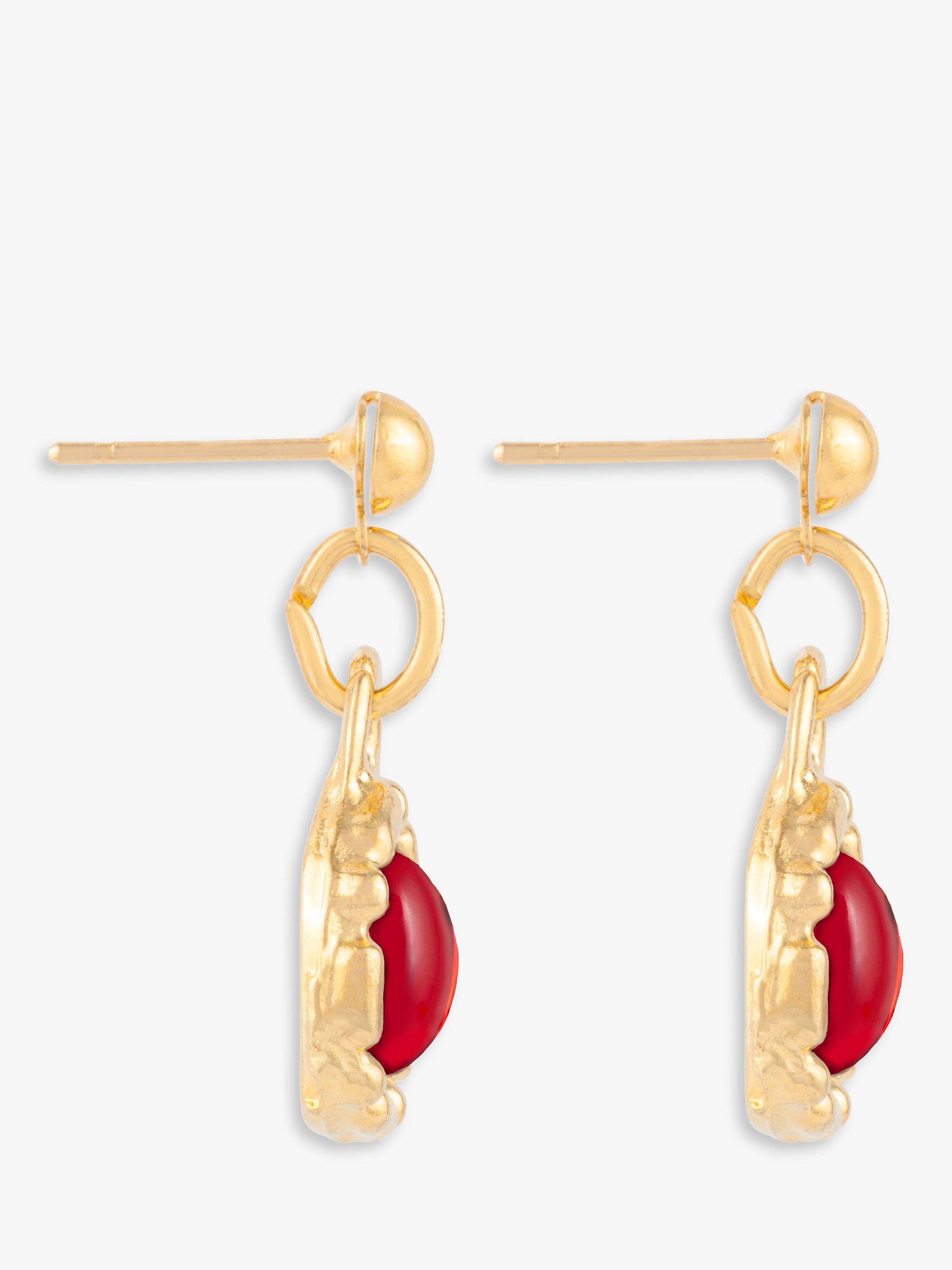 Product image 2 of 2, which shows Susan Caplan Pre-Loved Rediscovered Collection Swarovski Crystal Drop Earrings, Gold/Red