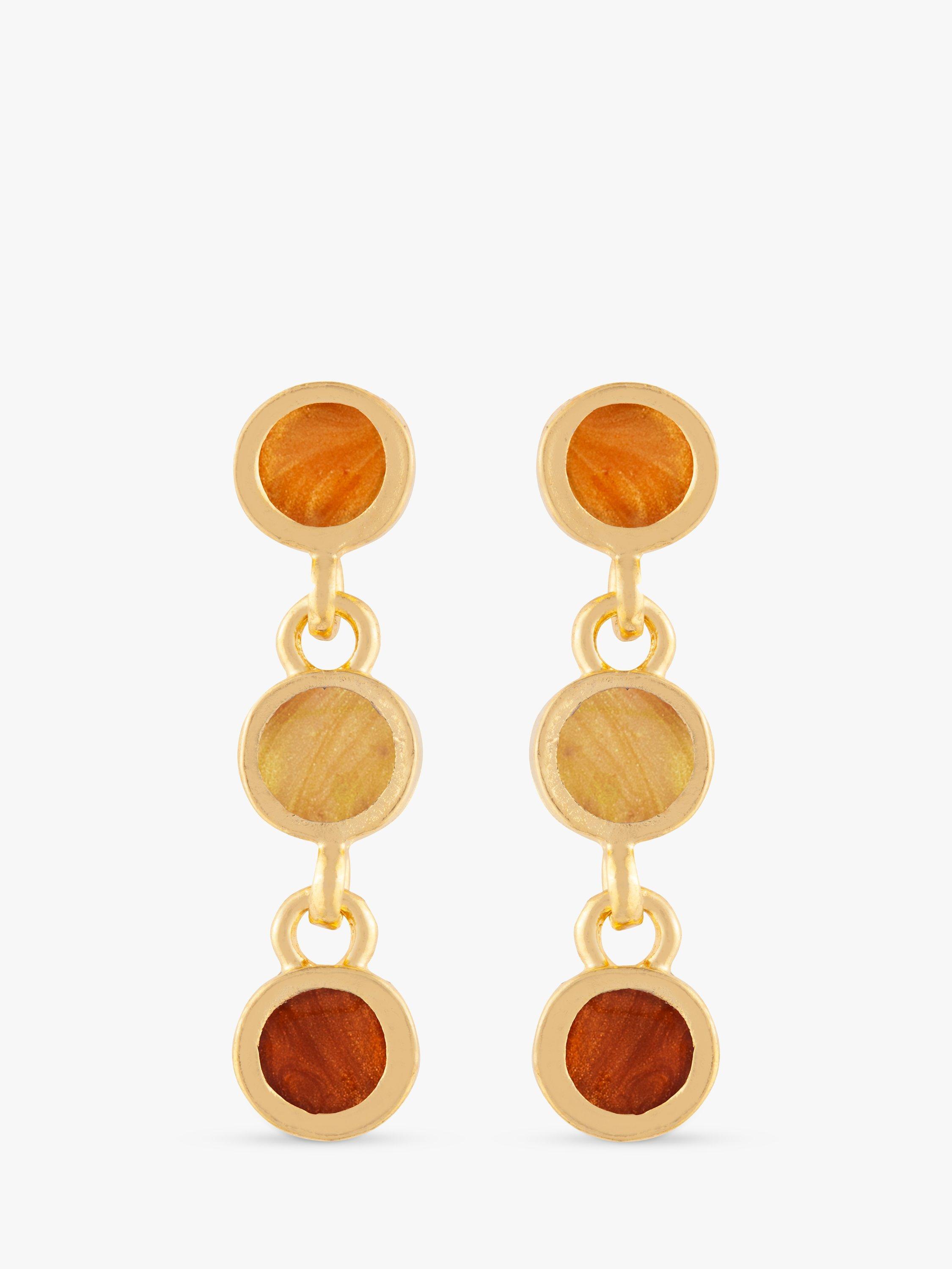 Product image 1 of 2, which shows Susan Caplan Pre-Loved Rediscovered Collection Pearlised Enamel Inlay Drop Earrings, Gold/Topaz