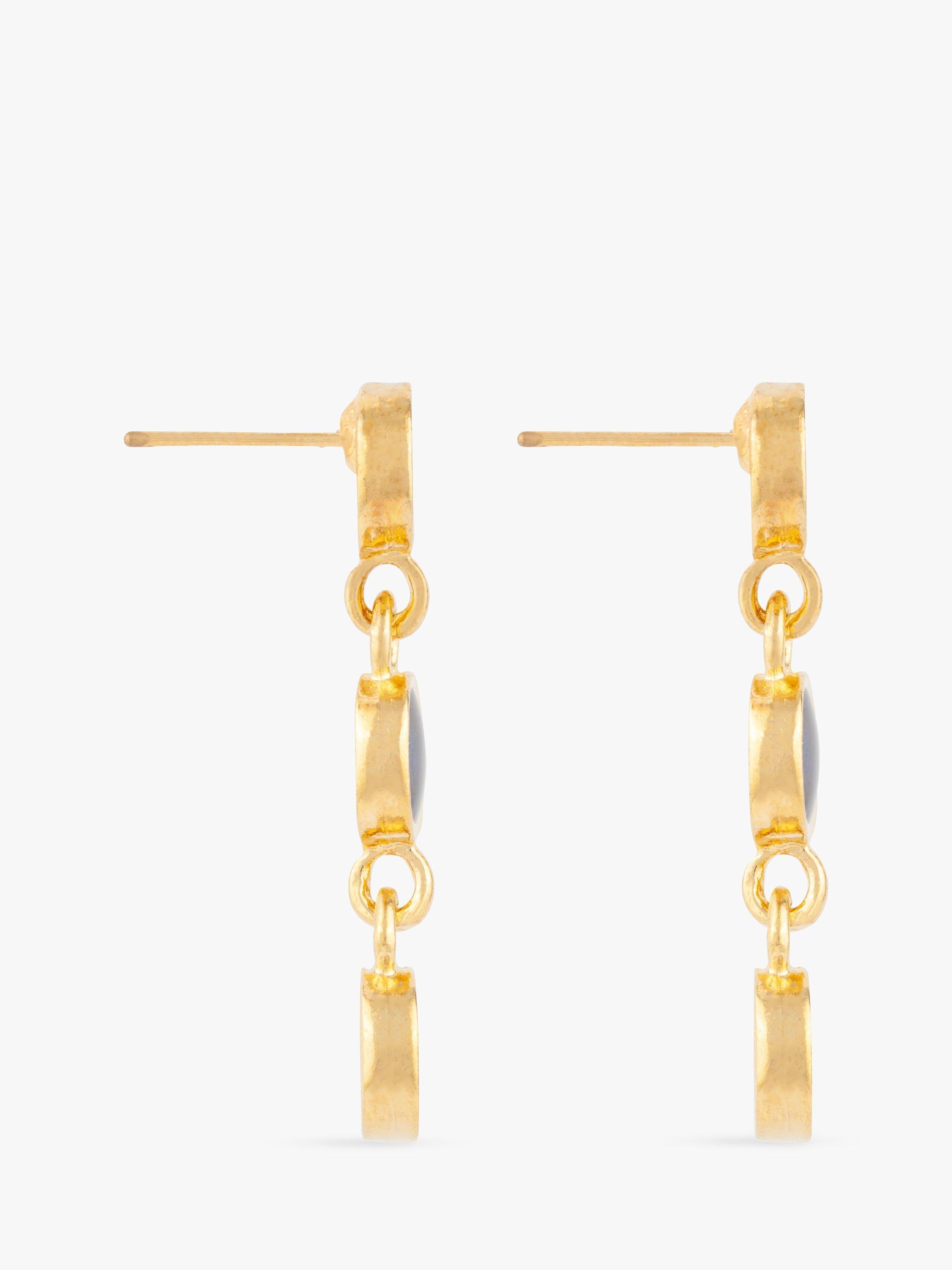 Product image 2 of 2, which shows Susan Caplan Pre-Loved Rediscovered Collection Pearlised Enamel Inlay Drop Earrings, Gold/Topaz