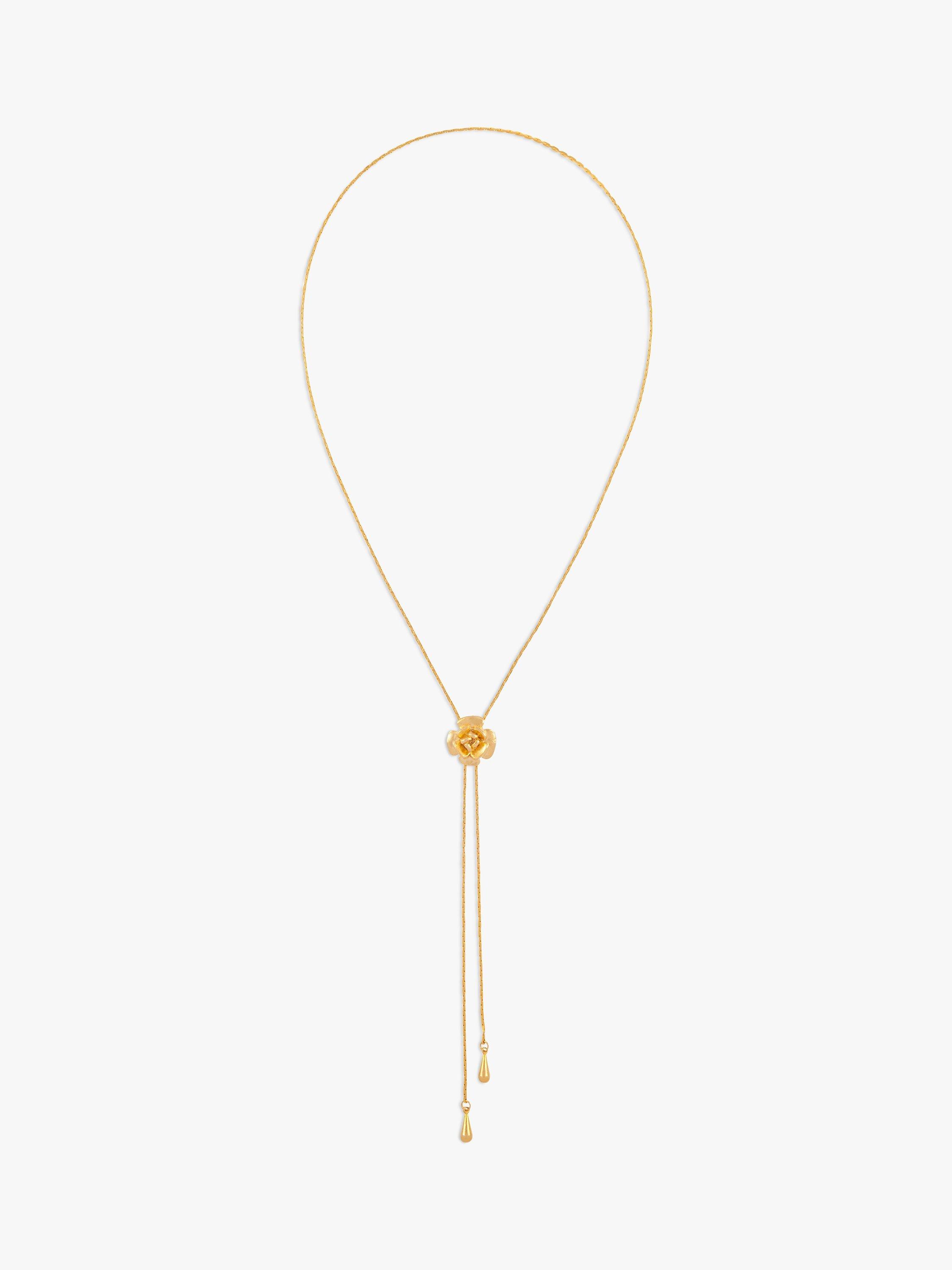 Product image 1 of 2, which shows Susan Caplan Pre-Loved Rediscovered Collection Sliding Floral Flat Weave Chain Necklace, Gold