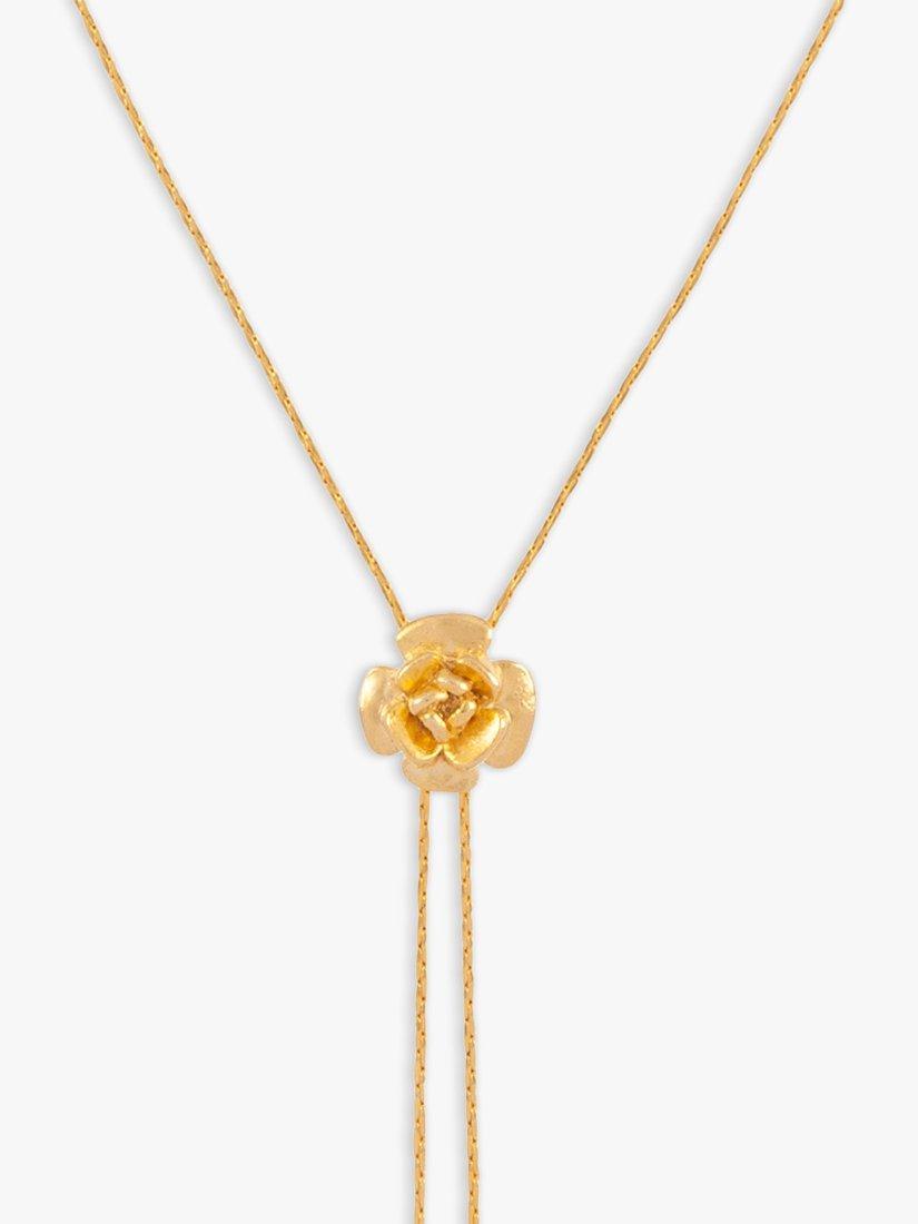 Product image 2 of 2, which shows Susan Caplan Pre-Loved Rediscovered Collection Sliding Floral Flat Weave Chain Necklace, Gold