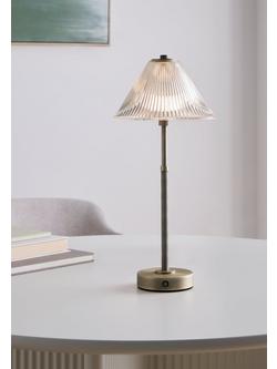 John Lewis Talbot Rechargeable Glass LED Table Lamp, Brass/Glass - view 2, Brass/Glass