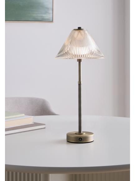 John Lewis Talbot Rechargeable Glass LED Table Lamp, Brass/Glass - view 2, Brass/Glass