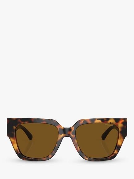 Versace VE4409 Women's Polarised Square Sunglasses, Tortoiseshell/Havana - view 2, Tortoiseshell/Havana