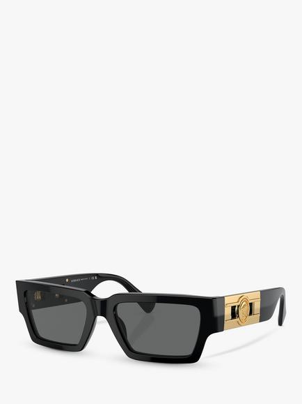 Versace VE4459 Unisex Rectangular Sunglasses, Black/Grey, Black/Grey
