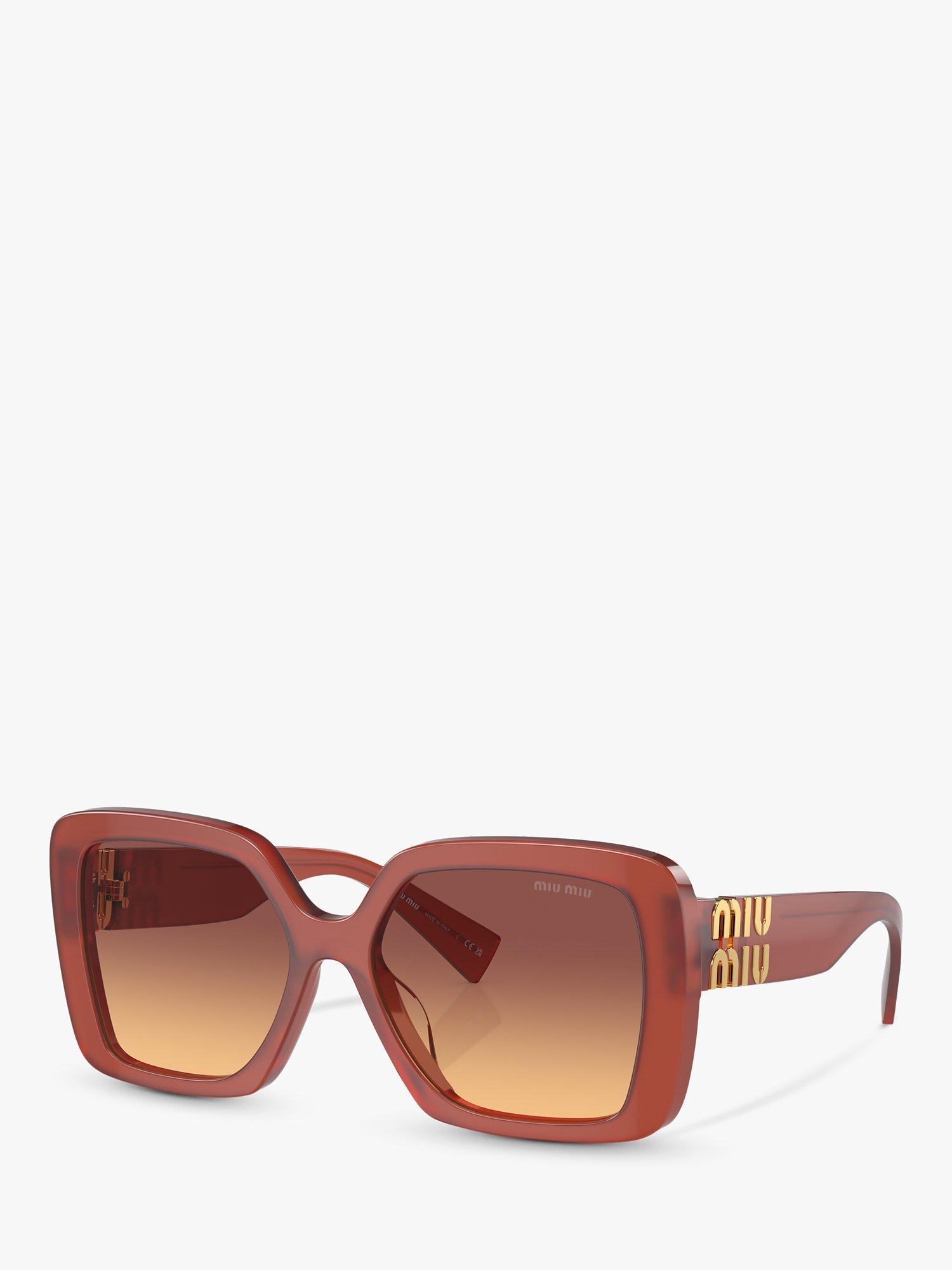 Product image 1 of 5, which shows Miu Miu MU 10YS Women's Chunky Square Sunglasses, Cognac Opal/Brown Gradient