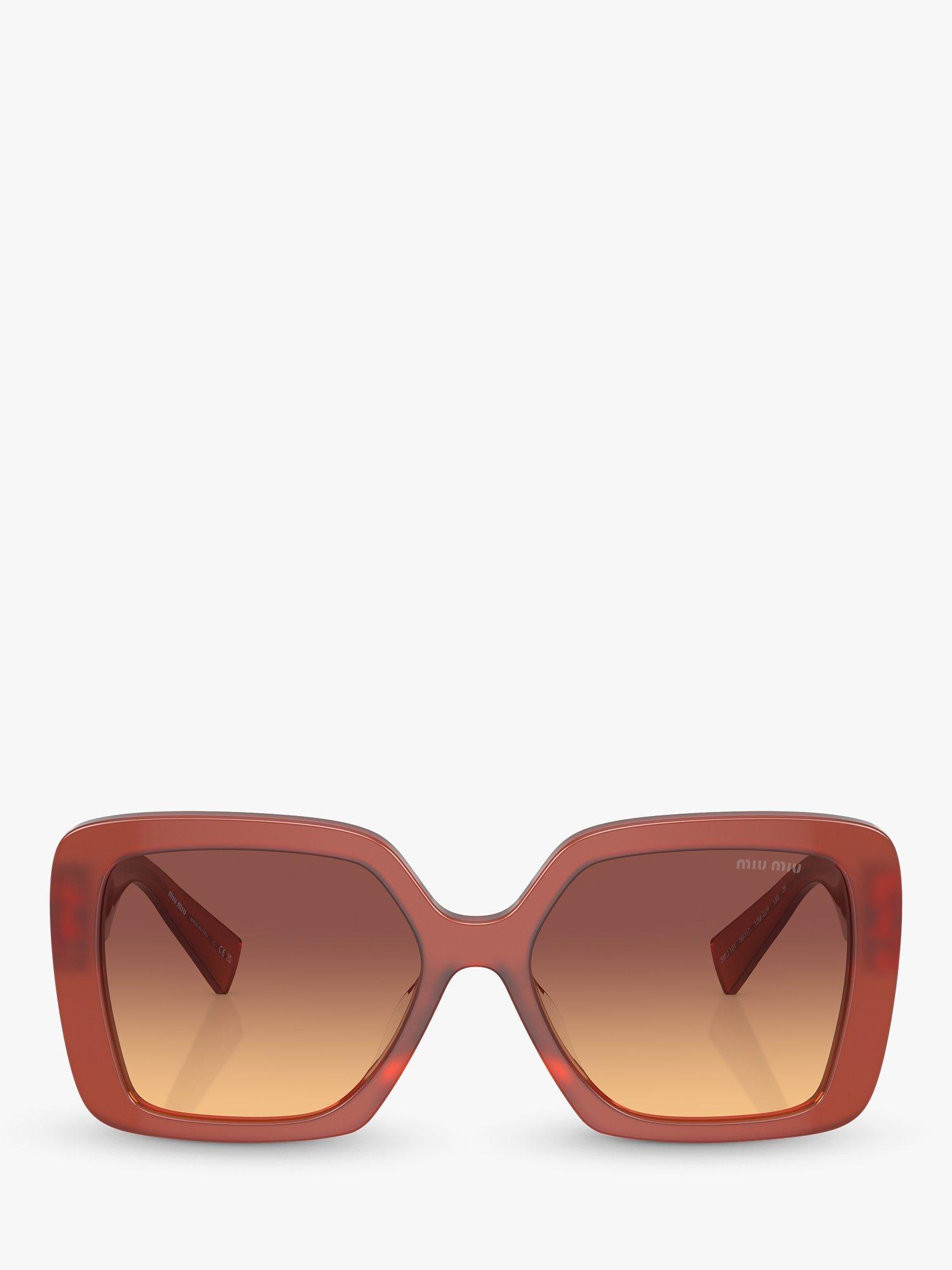 Product image 2 of 5, which shows Miu Miu MU 10YS Women's Chunky Square Sunglasses, Cognac Opal/Brown Gradient