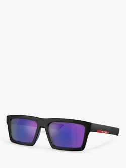 Prada PS 02ZS Men's Rectangular Sunglasses, Matte Black/Mirror Purple, Matte Black/Mirror Purple