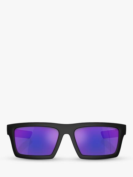 Prada PS 02ZS Men's Rectangular Sunglasses, Matte Black/Mirror Purple - view 2, Matte Black/Mirror Purple
