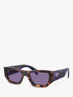 Prada PR A01S Women's Rectangular Sunglasses, Havana/Purple, Havana/Purple